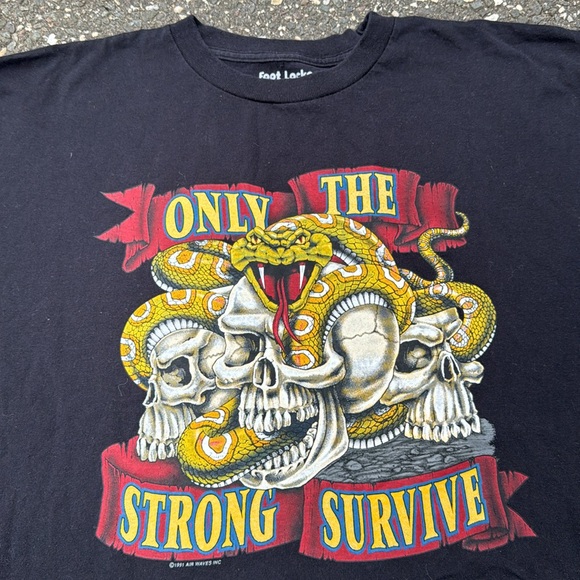 Vintage Only the Strong Survive snake skulls biker t shirt size xl black - Picture 2 of 3
